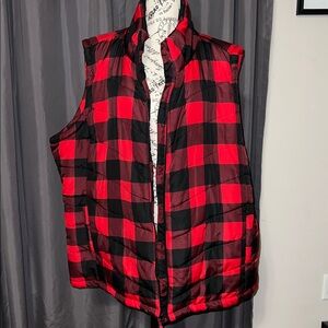 Red and Black Checkered Puffer Vest